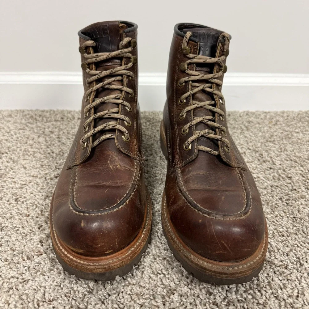 Frye Dakota Boots Mens Size 10.5 Brown Leather Mid Lace Moc Toe Lug Sole